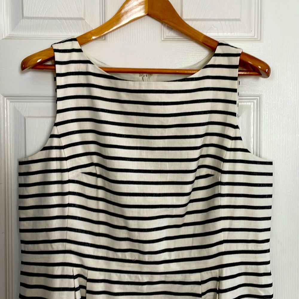 Ann Taylor Loft- white dress with grey stripes, size 14